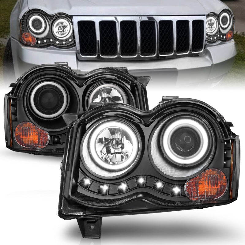 ANZO 111213 2008-2010 Jeep Grand Cherokee Projector Headlights w/ Halo Black (CCFL)