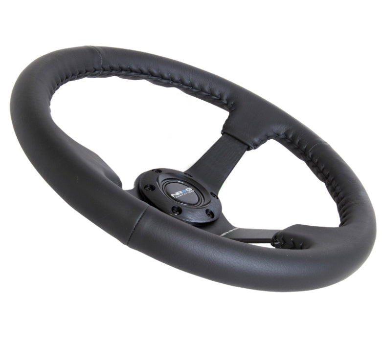 NRG RST-036MB-R Reinforced Steering Wheel (350mm / 3in. Deep) Bk Leather w/Bk BBall Stitch (Odi Bakchis Edition)