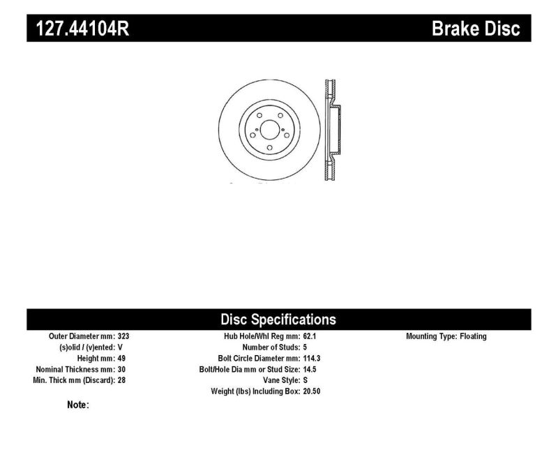 Stoptech 127.44104R StopTech 5/93-98 Toyota Supra Turbo Right Front Slotted & Drilled Rotor