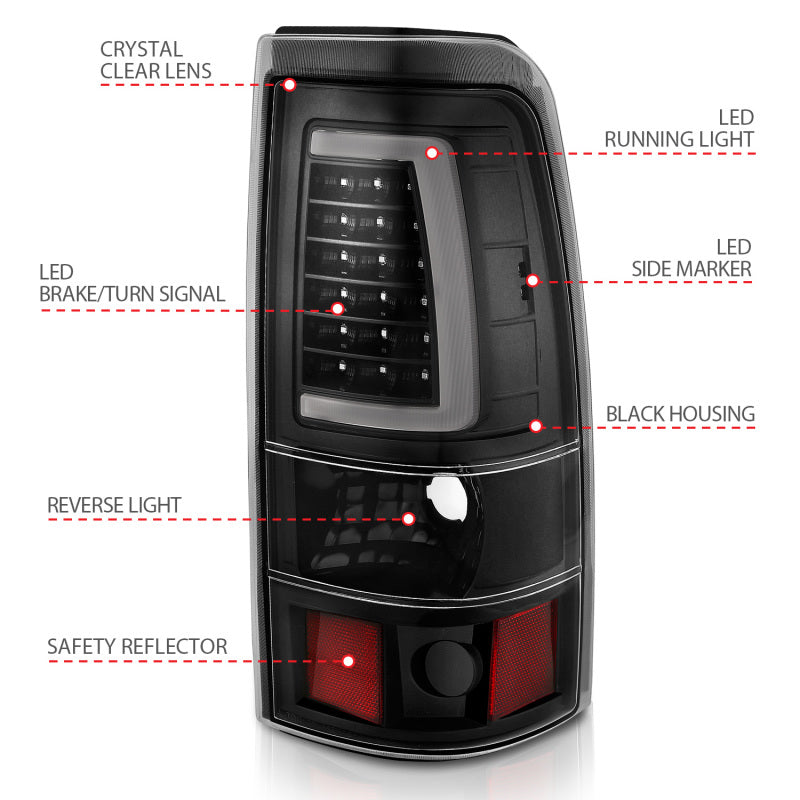 ANZO 311333 2003-2006 Chevy Silverado 1500 LED Taillights Plank Style Black w/Clear Lens