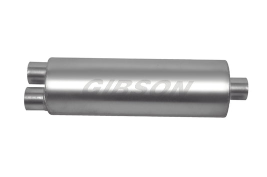 Gibson 788050S SFT Superflow Dual/Center Round Muffler - 8x24in/3in Inlet/4in Outlet - Stainless