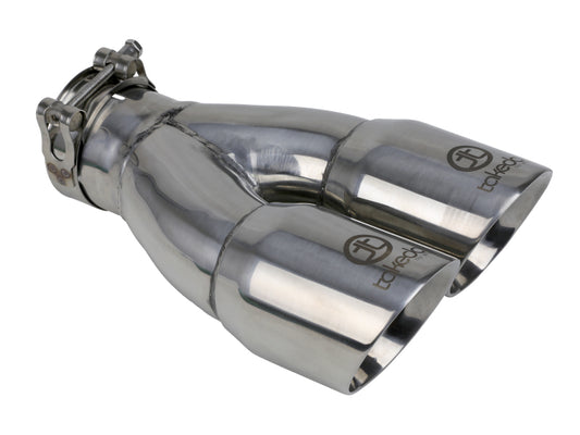 aFe 49T25364-P10 Takeda 2.5in 304 Stainless Steel Clamp-on Exhaust Tip 2.5in Inlet 3in Dual Outlet - Polished