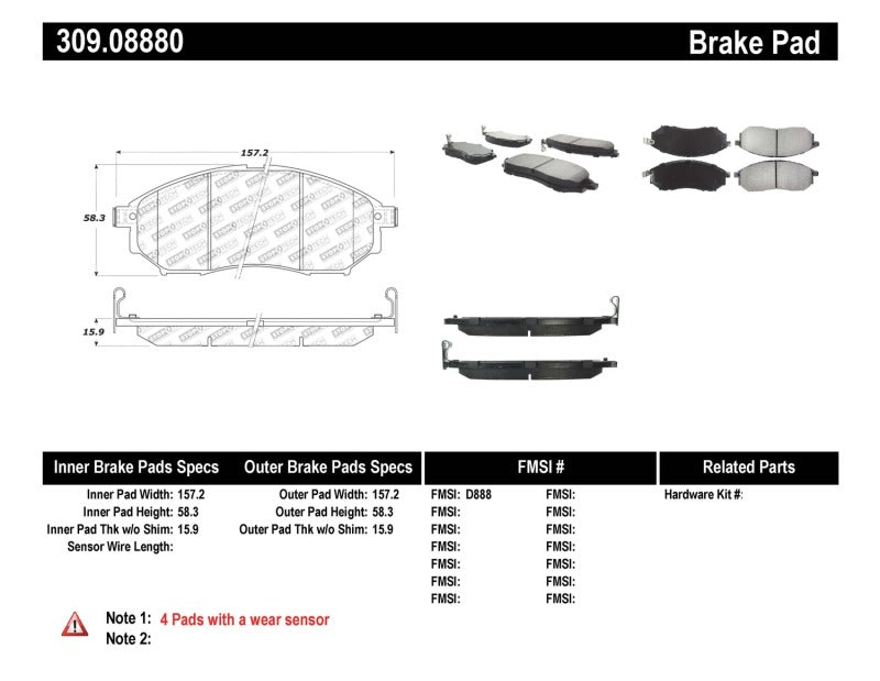 Stoptech 309.08880 StopTech Performance 06-08 350Z w/ Std Brakes / 06-08 Infiniti G35 Front Brake Pads