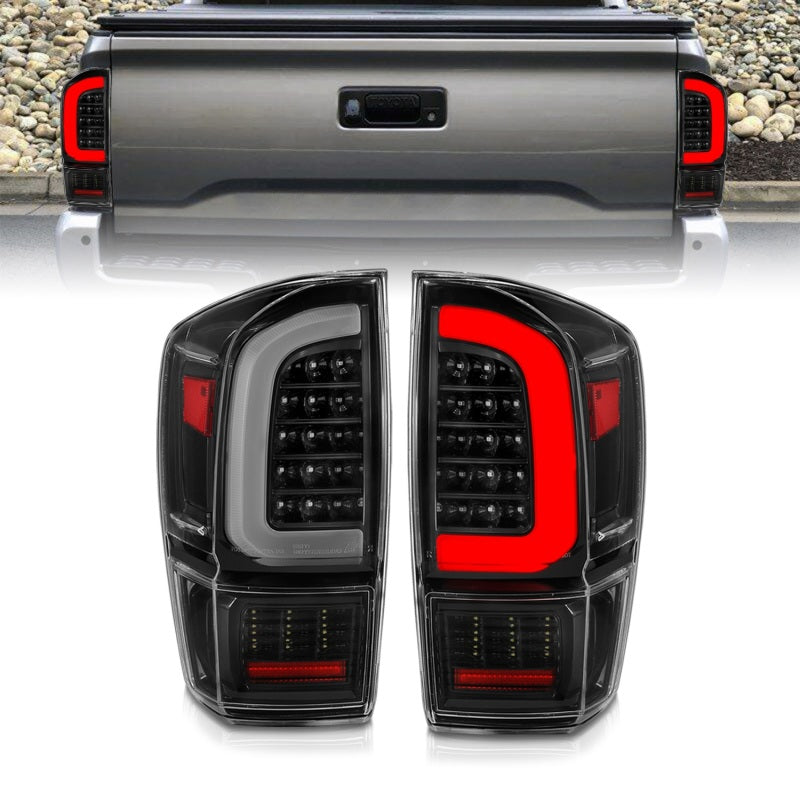 ANZO 311400 16-21 Toyota Tacoma LED Tail Lights - w/ Light Bar Sequential Black Housing & Clear Lens