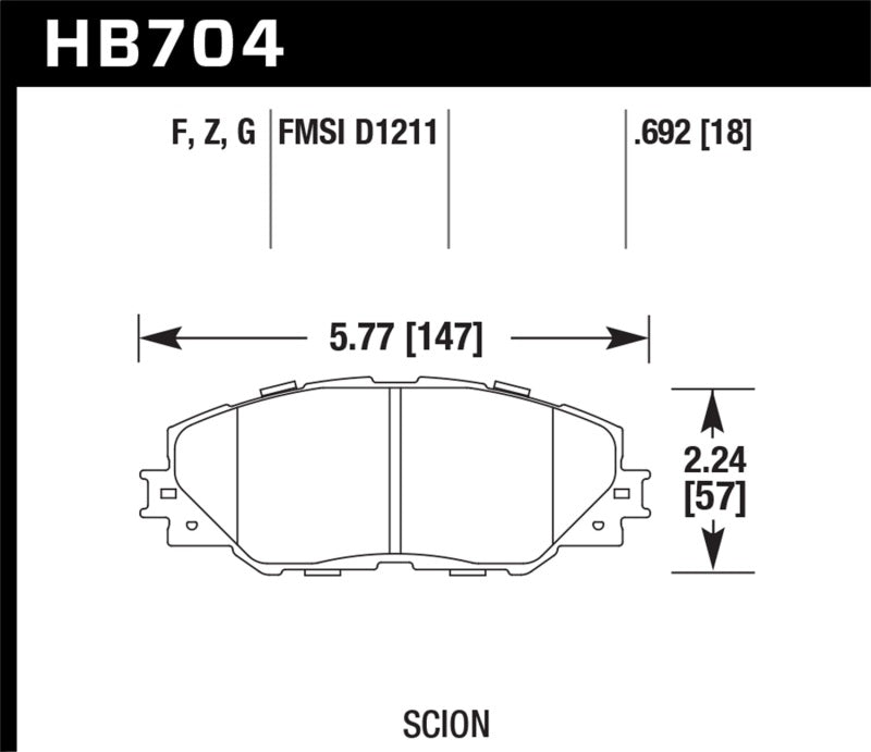 Hawk Performance HB704F.692 Hawk 09-10 Pontiac Vibe 2.4L / 11-12 Scion tC HPS Front Street Brake Pads