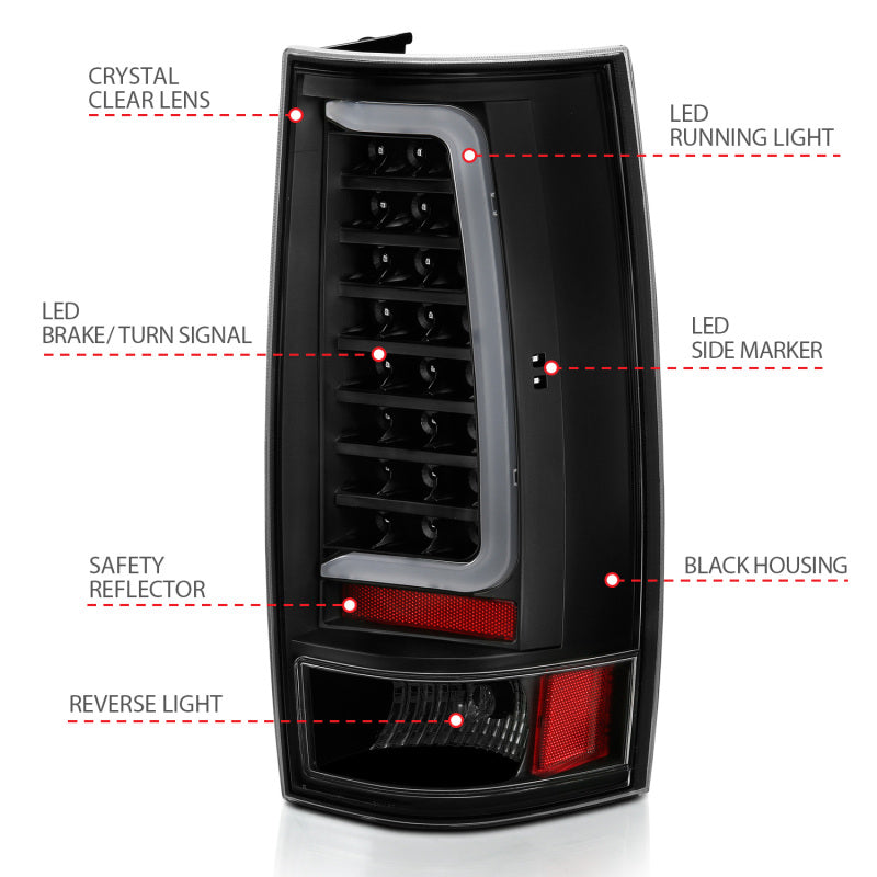 ANZO 311321 2007-2014 Chevy Tahoe LED Taillight Plank Style Black w/Clear Lens