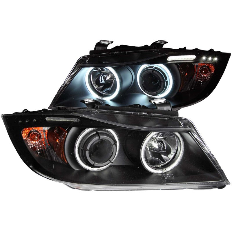 ANZO 121335 2006-2008 BMW 3 Series E90-E91 Projector Headlights w/ Halo w/ LED Bar Black (CCFL)