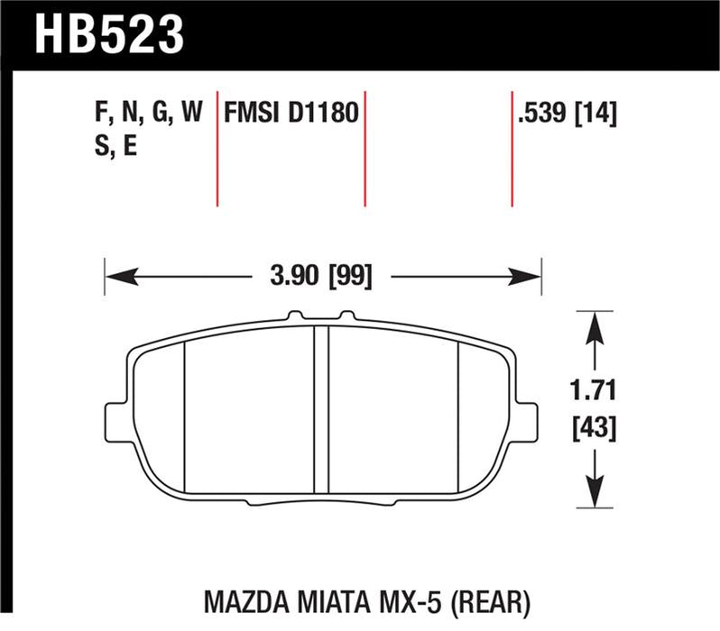 Hawk Performance HB523W.539 Hawk 06-10 Mazda Miata MX-5 DTC-30 Race Rear Brake Pads