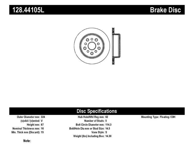 Stoptech 128.44105L StopTech 93-98 Toyota Supra Turbo Drilled Left Rear Rotor