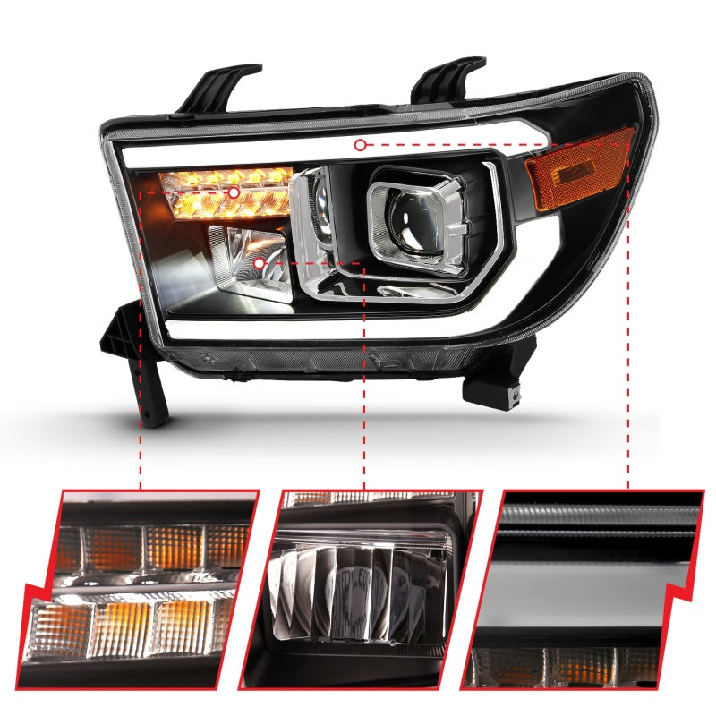 ANZO 111447 2007-2014 Toyota Tundra Projector Light Bar H.L Black Amber(Led High Beam) (Halogen Version)