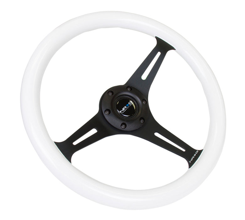 NRG ST-015BK-GL Classic Wood Grain Steering Wheel (350mm) Glow-N-The-Dark Green Grip w/Black 3-Spoke Center