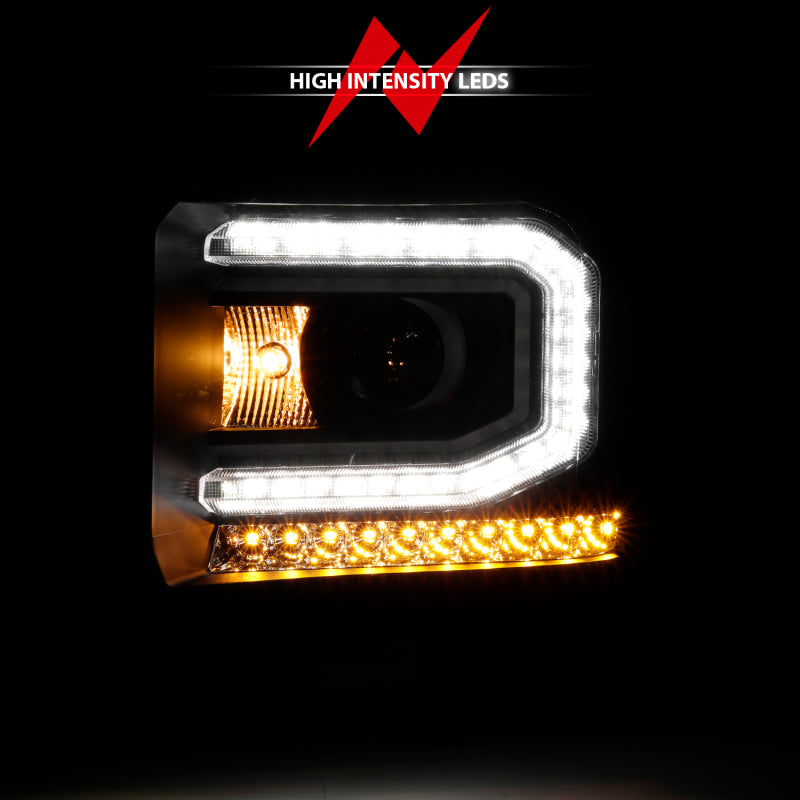 ANZO 111485 2016-2019 GMC Sierra 1500 Projector Headlight Plank Style Black w/ Sequential Amber Signal