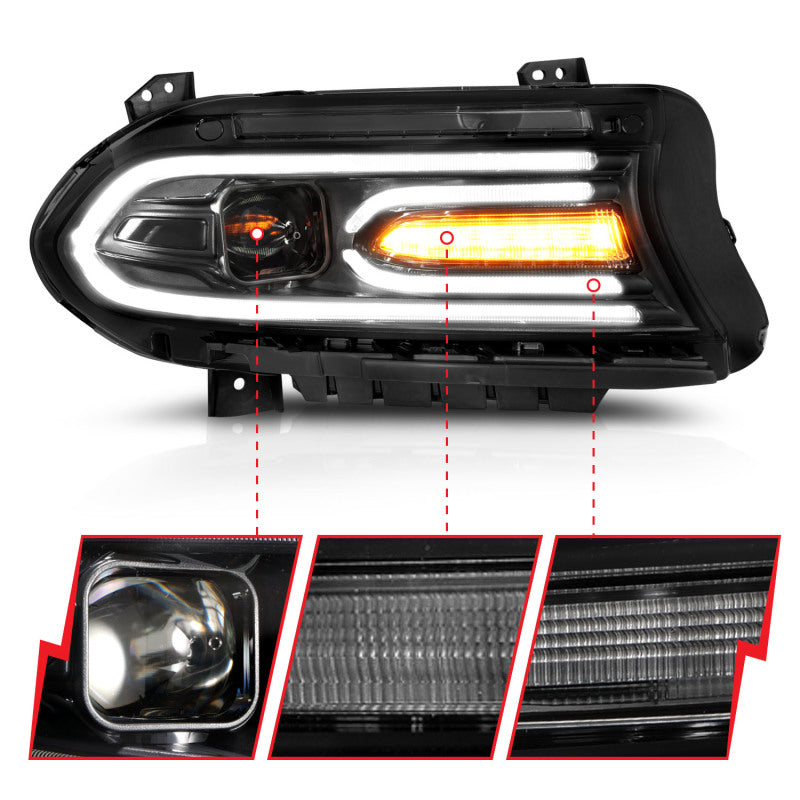 ANZO 121559 2015-2018 Dodge Charger Projector Headlights Plank Style Black