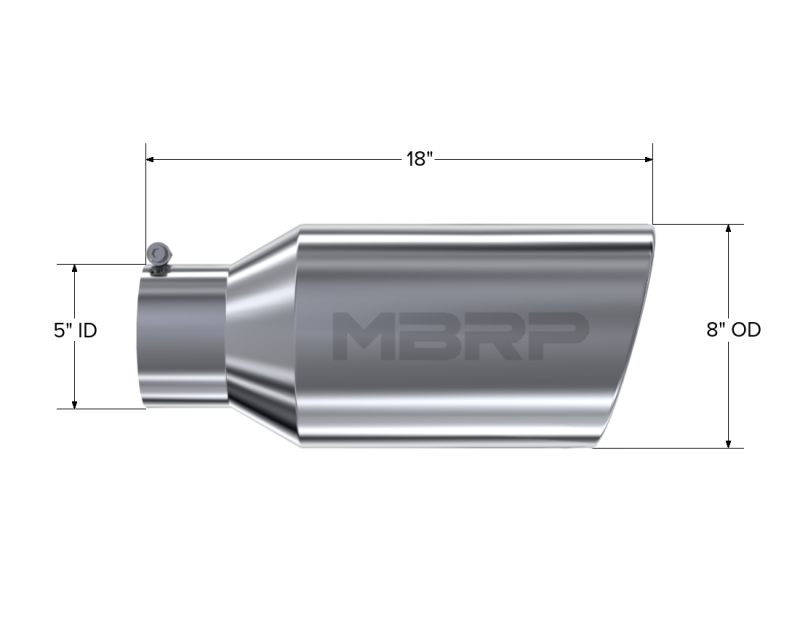 MBRP T5129 Universal Tip 8in OD Rolled End 5in Inlet 18in Length T304