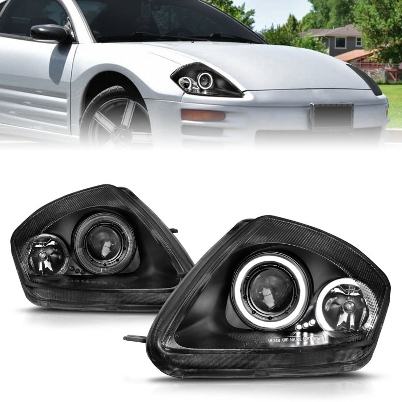 ANZO 121332 2000-2005 Mitsubishi Eclipse Projector Headlights w/ Halo Black