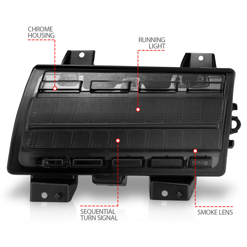 ANZO 511088 Wrangler 18-21/Gladiator 20+ LED Side Marker Lights Smoke w Sequential Signal