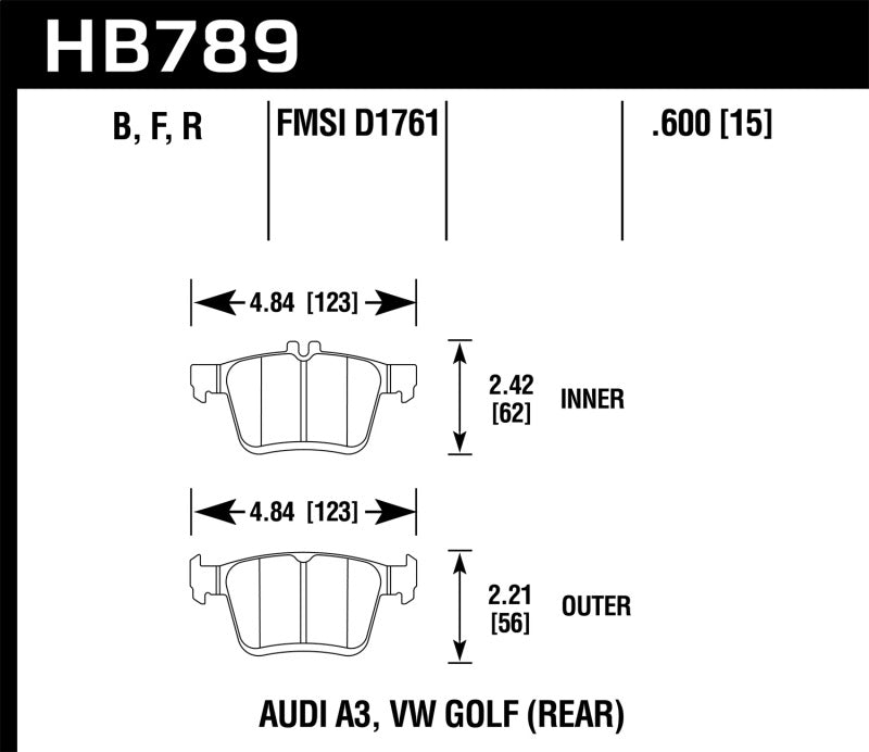 Hawk Performance HB789B.600 Hawk 15-17 Audi A3/A3 Quattro HPS 5.0 Rear Brake Pads