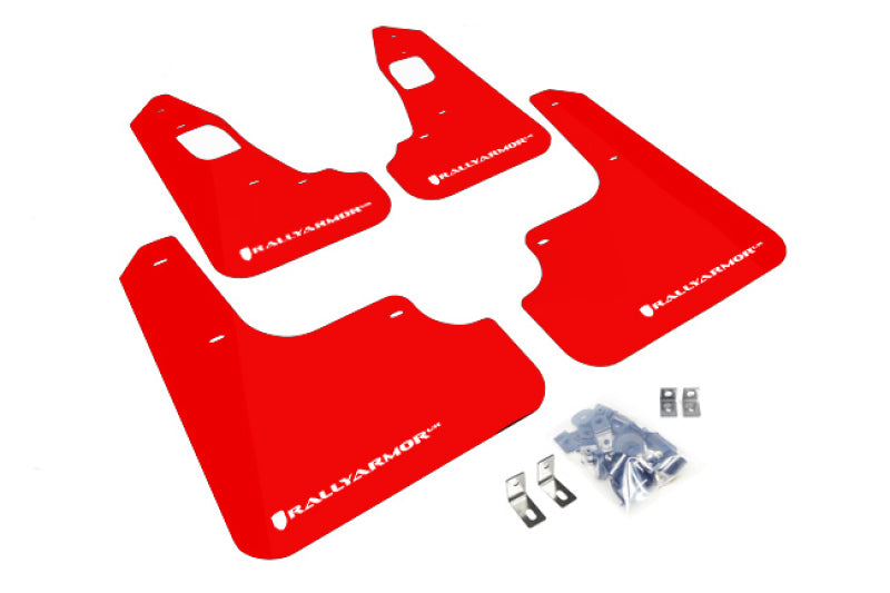 Rally Armor MF10-UR-RD/WH 08-17 Mitsubishi EVO X Red UR Mud Flap w/ White Logo