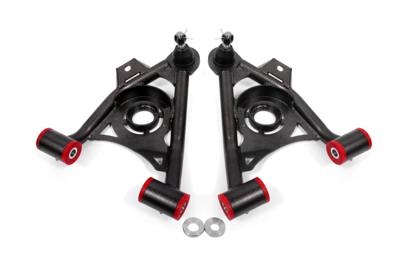 BMR Suspension AA034H BMR 79-93 Fox Mustang Non-Adj Lower A-Arms Standard Ball Joint Spring Pocket - Black Hammertone