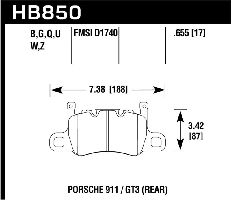 Hawk Performance HB850Z.655 Hawk Audi 14-19 Porsche 911 / 2016 Cayman / 17-19 Panamera PC Rear Brake Pads w/ Carbon Ceramics