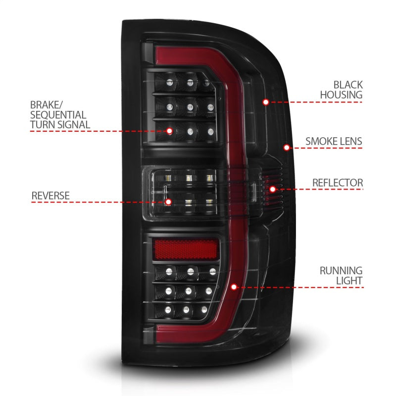 ANZO 311465 14-18 GMC Sierra 1500 Full LED Taillights Black Housing Smoke Lens (w/C Light Bars)