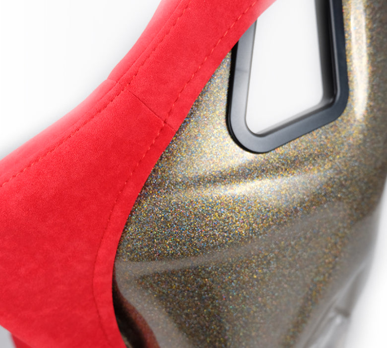 NRG FRP-302RD-ULTRA FRP Bucket Seat ULTRA Edition - Large (Red Alcantara/Gold Glitter Back)