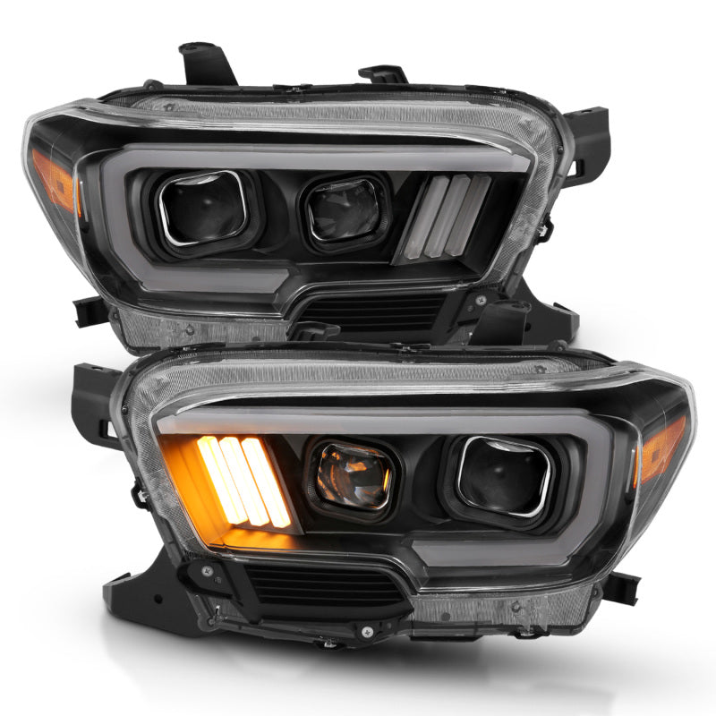ANZO 111379 2016-2017 Toyota Tacoma Projector Headlights w/ Plank Style Design Black/Amber w/ DRL