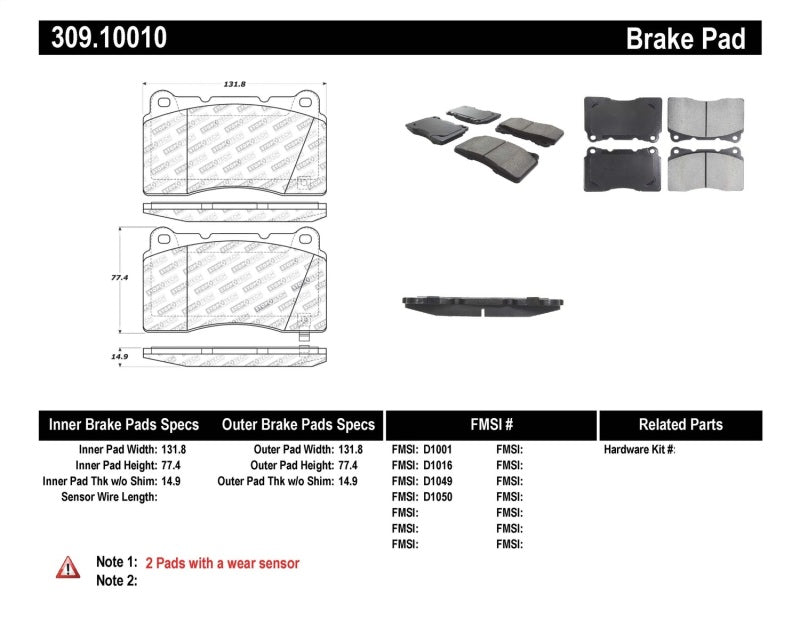 Stoptech 309.10010 StopTech Performance 04-07 STi / 03-06 Evo / 08-10 Evo / 10+ Camaro Front Brake Pads