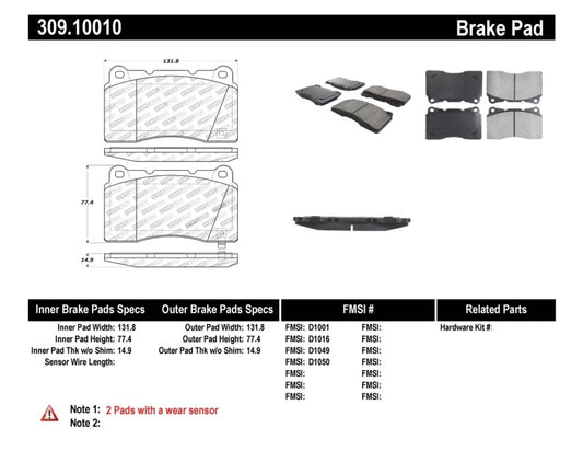 Stoptech 309.10010 StopTech Performance 04-07 STi / 03-06 Evo / 08-10 Evo / 10+ Camaro Front Brake Pads