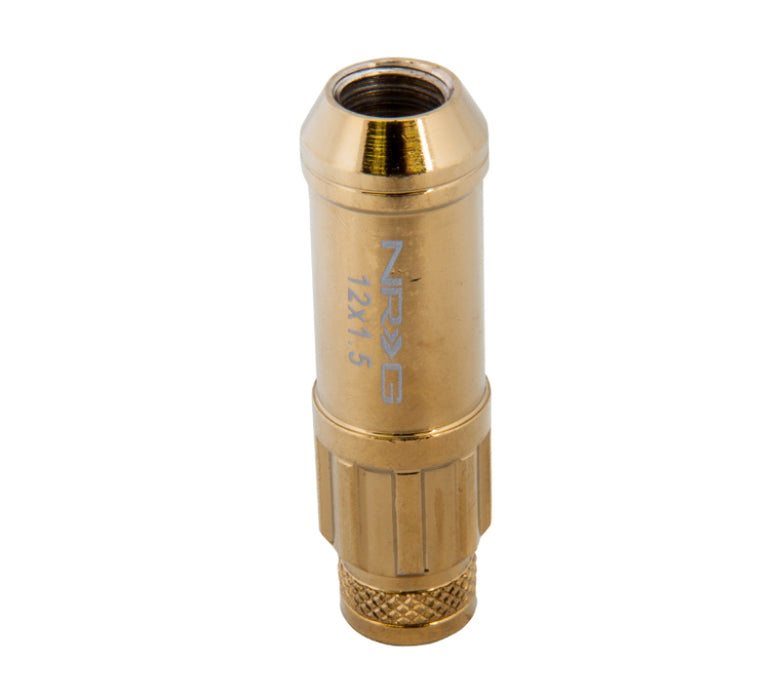 NRG LN-LS700CG-21 700 Series M12 X 1.5 Steel Lug Nut w/Dust Cap Cover Set 21 Pc w/Locks & Socket - Chrome Gold