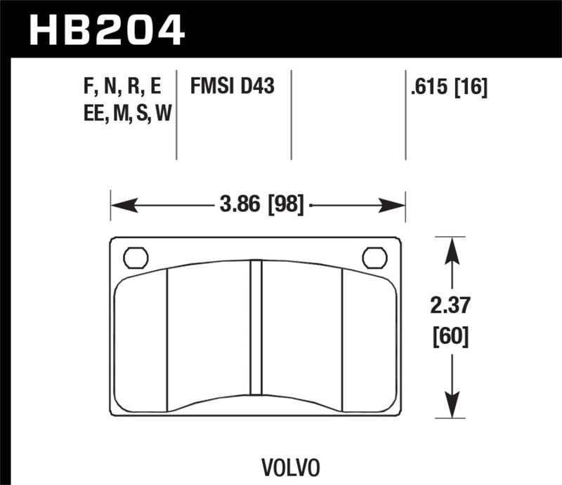 Hawk Performance HB204W.615 Hawk 90-93 Volvo 240 DTC-30 Front Race Pads