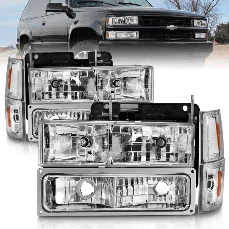 ANZO 111506 88-98 Chevrolet C1500 Crystal Headlights Chrome w/ Signal and Side Marker Lights
