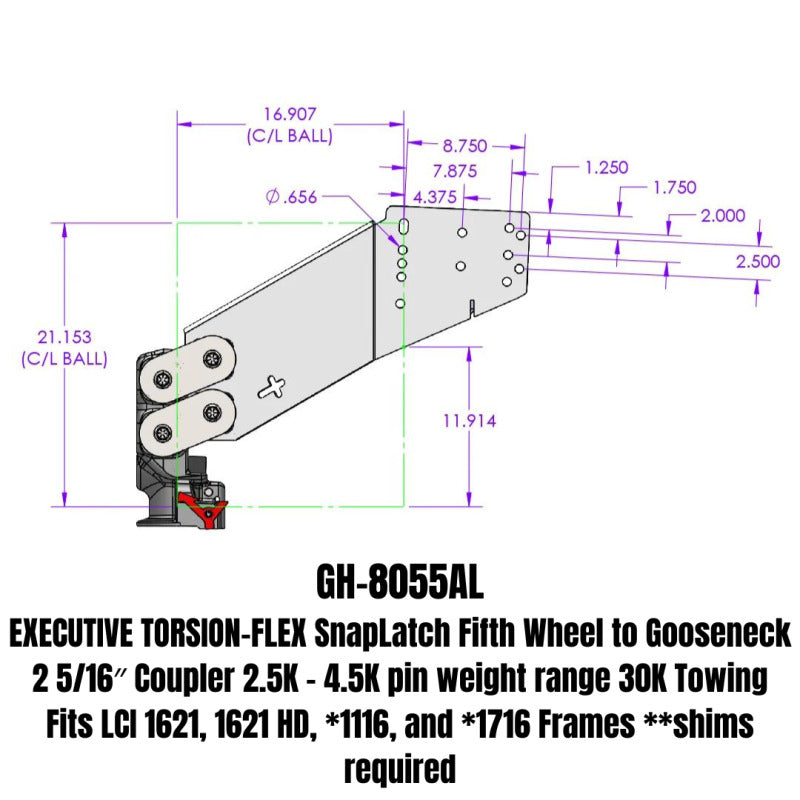 GEN-Y Hitch GH-8055AL Gen-Y Executive Torsion-Flex Auto Latch 5th Wheel to Gooseneck 2-5/16in Coupler (2.5K-4.5K PW)