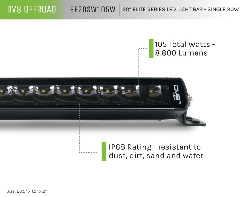 DV8 Offroad BE20SW105W 20in Elite Series Light Bar 105W LED - Single Row