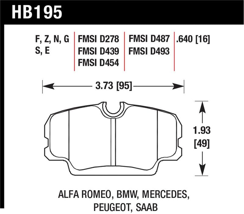 Hawk Performance HB195S.640 Hawk 84-4/91 BMW 325 (E30) HT-10 Front Race Pads (NOT FOR STREET USE)