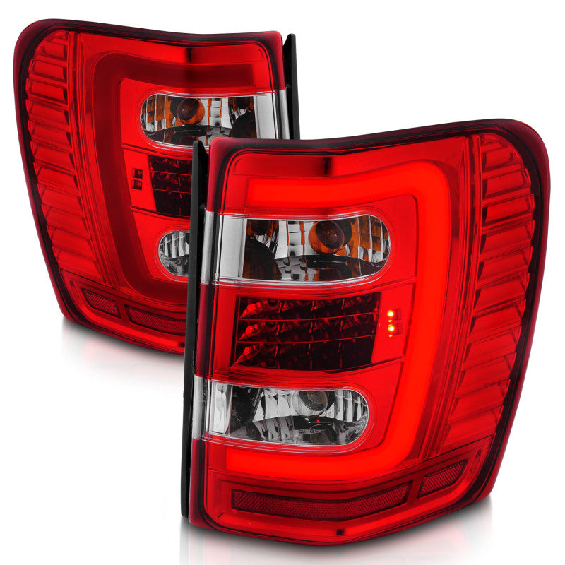 ANZO 311396 1999-2004 Jeep Grand Cherokee LED Tail Lights w/ Light Bar Chrome Housing Red/Clear Lens
