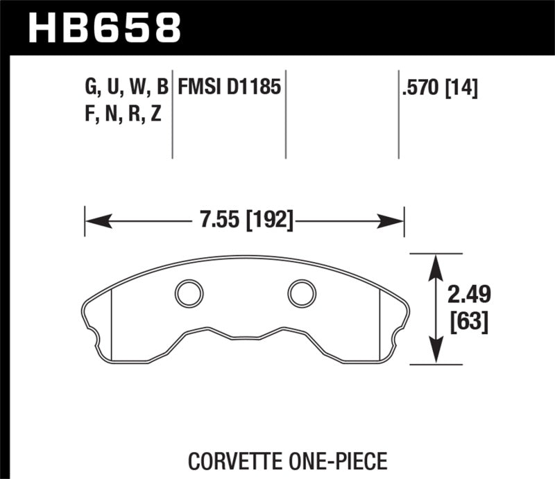 Hawk Performance HB658U.570 Hawk 10-11 Chevy Corvette Grand Sport / 06-08 Corvette Z06 (1 piece) Front DTC-70 Race Brake Pads