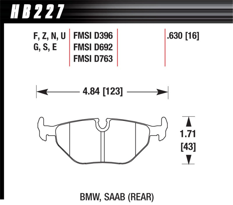 Hawk Performance HB227B.630 Hawk 1992-1998 BMW 318i HPS 5.0 Rear Brake Pads