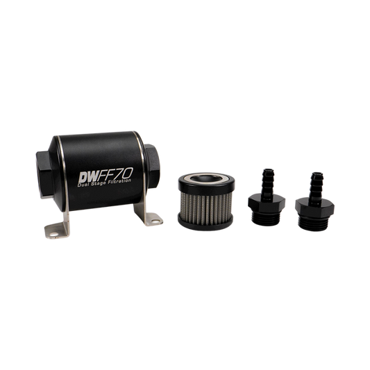 DeatschWerks 8-03-070-010K-516 Stainless Steel 5/16in 10 Micron Universal Inline Fuel Filter Housing Kit (70mm)