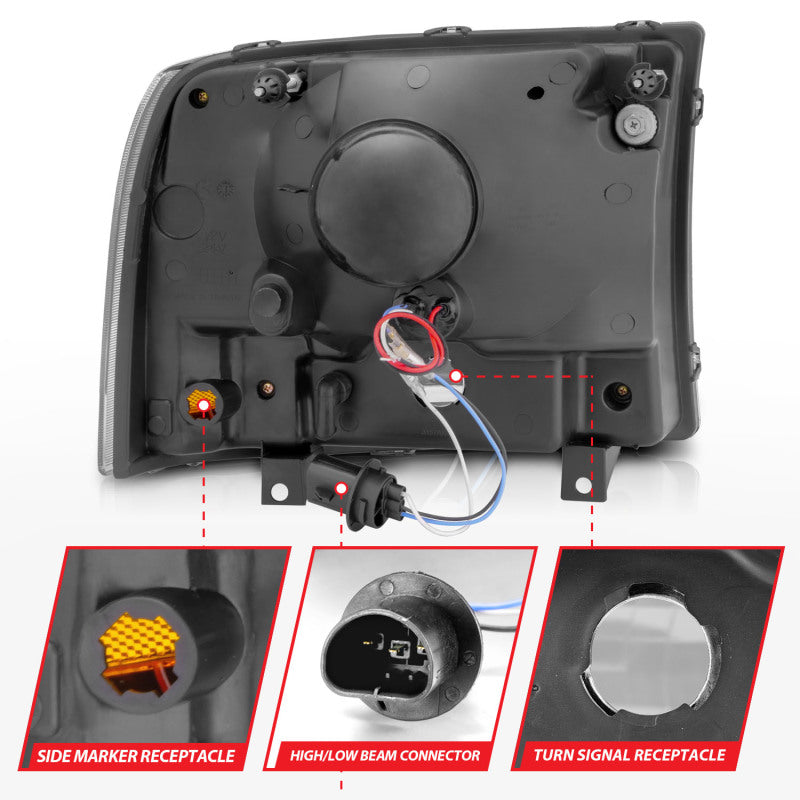 ANZO 111088 2000-2004 Ford Excursion Crystal Headlights Chrome w/ LED 1pc