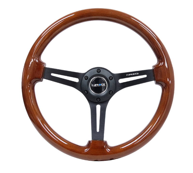 NRG RST-018BR-BK Reinforced Steering Wheel (350mm / 3in. Deep) Brown Wood w/Blk Matte Spoke/Black Center Mark