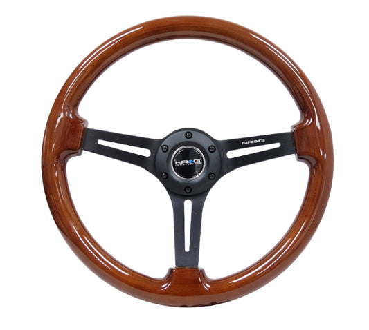 NRG RST-018BR-BK Reinforced Steering Wheel (350mm / 3in. Deep) Brown Wood w/Blk Matte Spoke/Black Center Mark