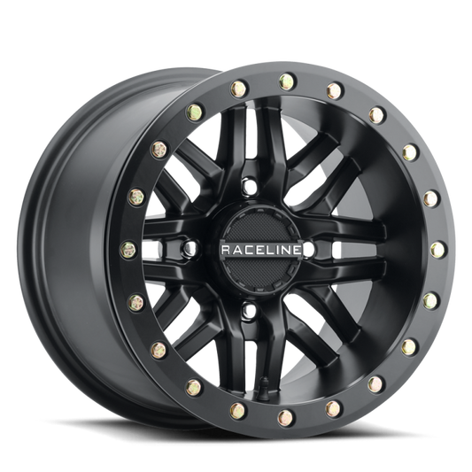 Raceline A91B-47037-52 A91B Ryno 14x7in / 4x137 BP / 10mm Offset / 110.18mm Bore - Satin Black Beadlock Wheel