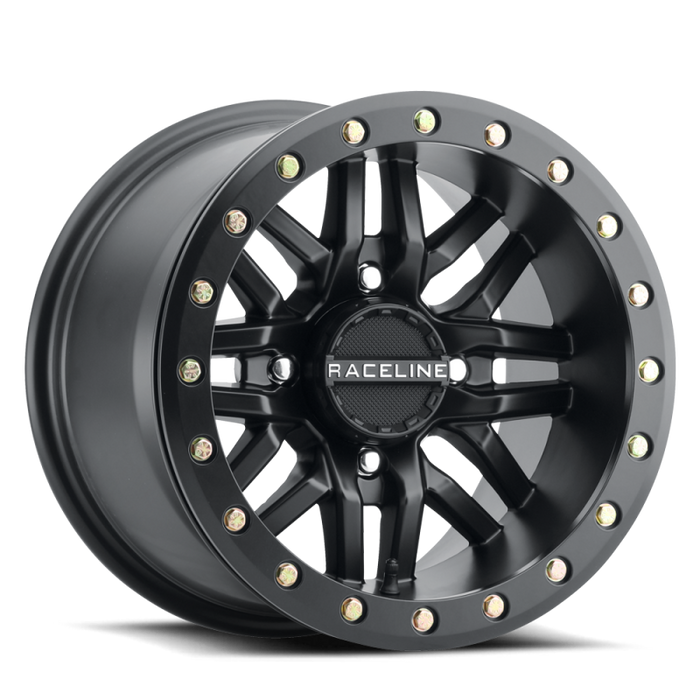 Raceline A91B-47037-52 A91B Ryno 14x7in / 4x137 BP / 10mm Offset / 110.18mm Bore - Satin Black Beadlock Wheel