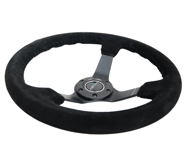 NRG RST-036MB-S-BK Reinforced Steering Wheel (350mm / 3in. Deep) Blk Suede/Blk Bball Stitch w/5mm Matte Black Spoke