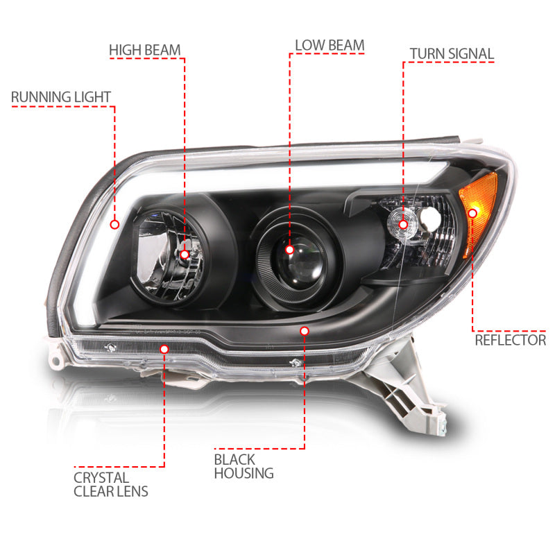 ANZO 111616 06-09 Toyota 4 Runner Projector Headlights Plank Style - Black
