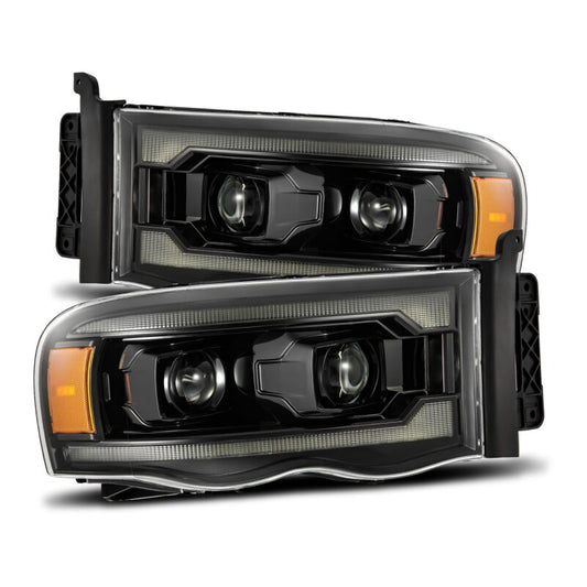 AlphaRex 880569 02-05 Dodge RAM 1500 LUXX LED Proj Headlights Alpha Black w/Activ Light/Seq Signal