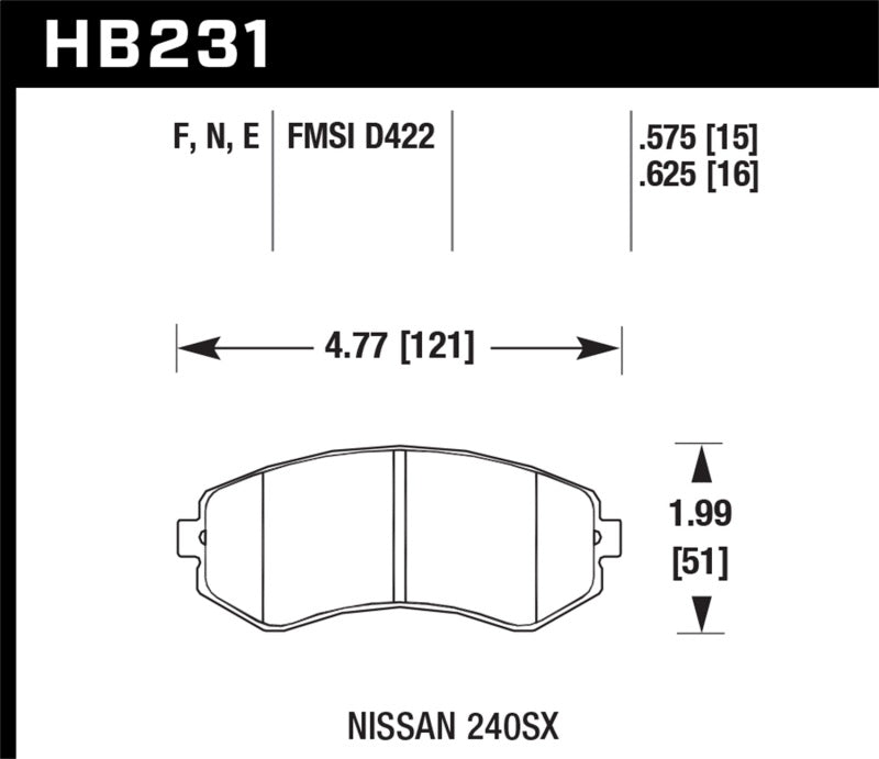 Hawk Performance HB231F.625 Hawk 89-93 240SX LE & SE (non-ABS) & Base / 94-96 240SX SE & Base HPS Street Front Brake Pads