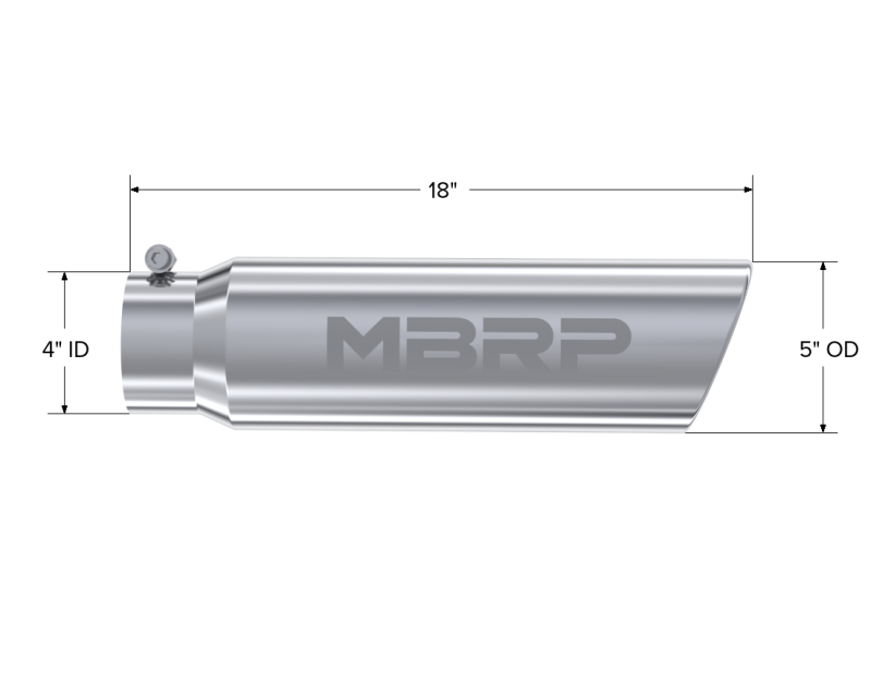 MBRP T5124 Universal 5in OD Angled Rolled End 4in Inlet 18in Lgth T304 Exhaust Tip