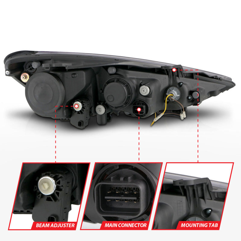 ANZO 121511 2013-2015 Hyundai Genesis Projector Headlights w/ Plank Style Design Black (HID Compatible)